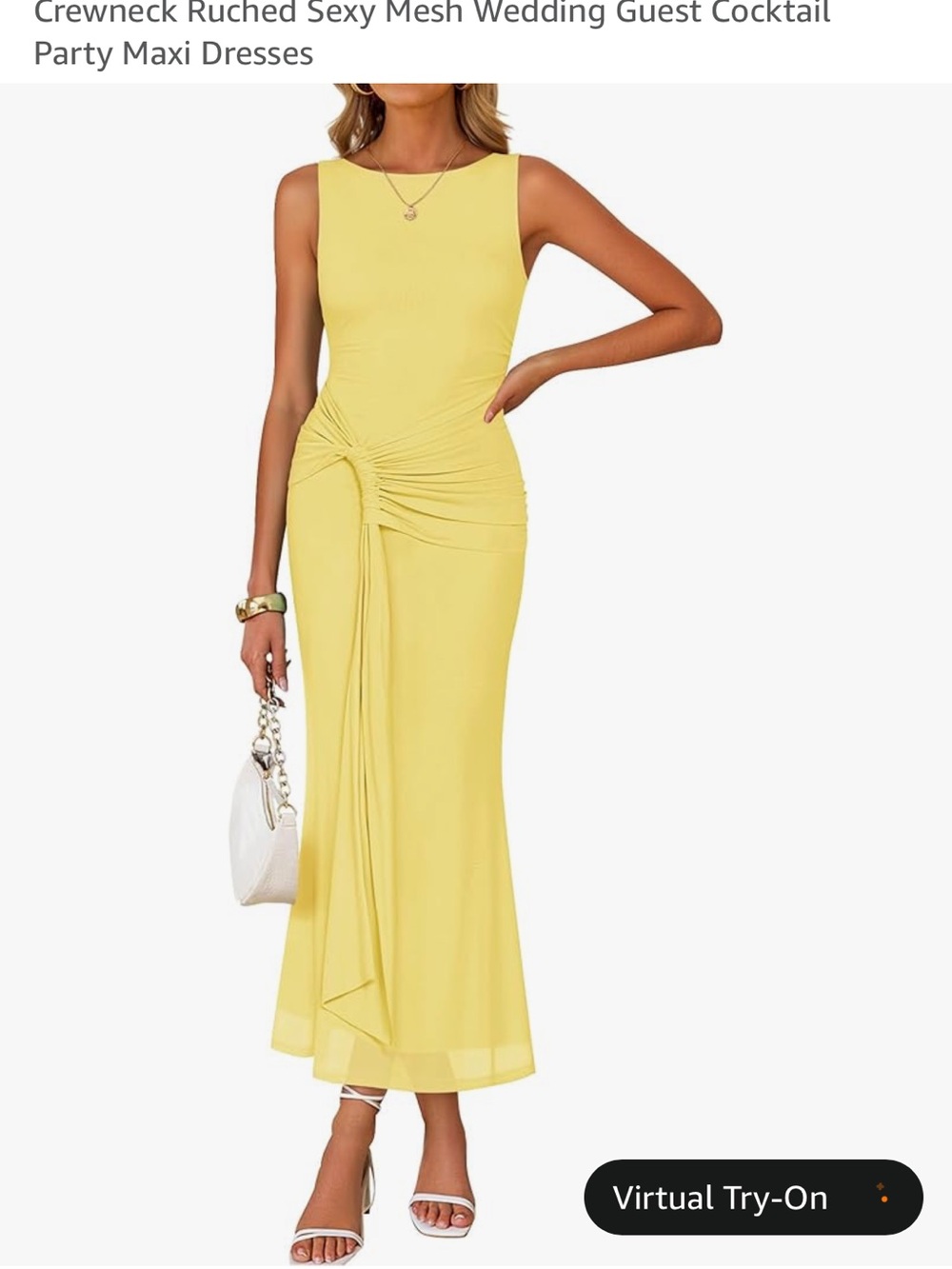 Sleeveless Ruched Side Knot Maxi Dress - Yellow